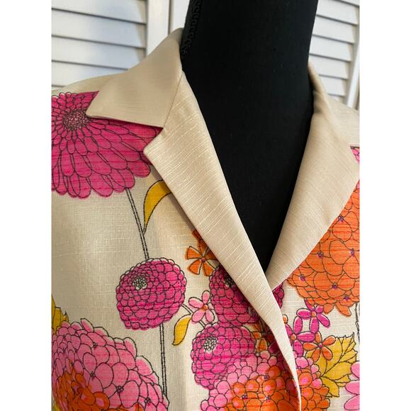 Vintage 1970s ALFRED SHAHEEN Floral‎ Screen-Printed Shift Dress zinnias - Picture 4 of 10